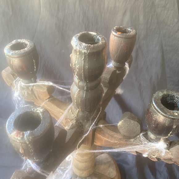 Vintage Spooky Halloween Wood Candelabra - Picture 5 of 5